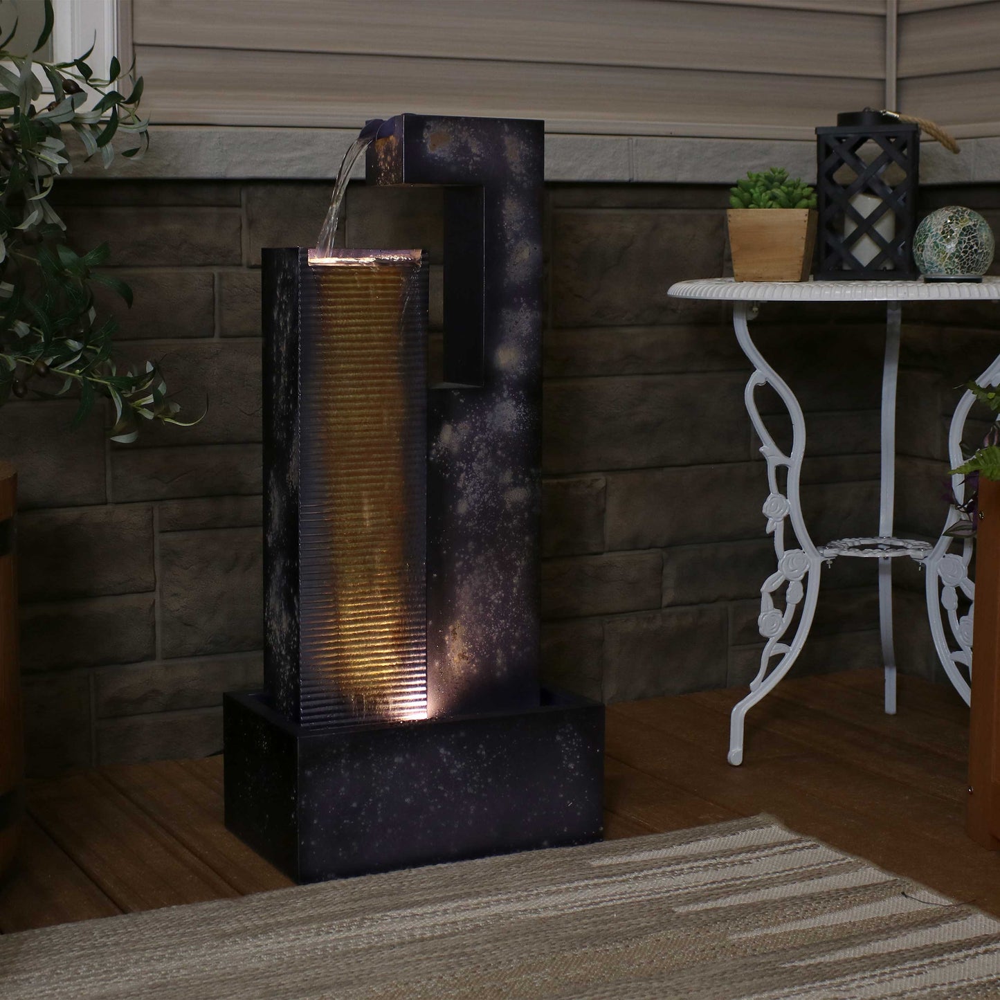 Sunnydaze 32" Cascading Tower Outdoor Metal Fountain with LED Lights