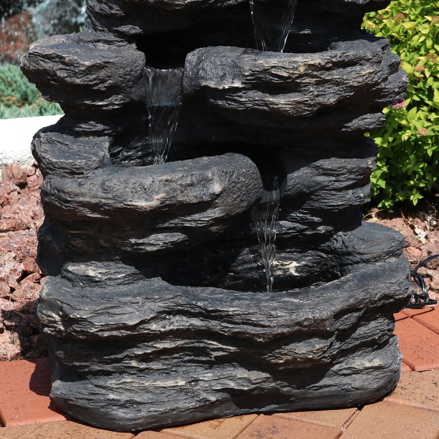 Sunnydaze 24" Rock Falls Outdoor Waterfall Fountain with LED Lights