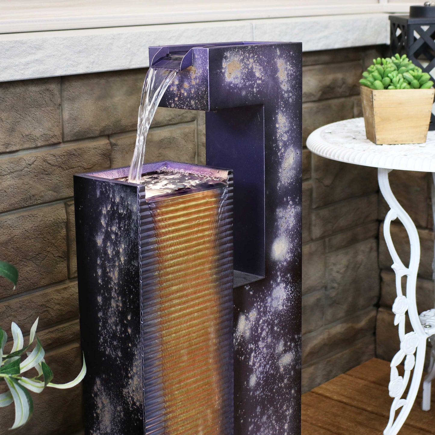 Sunnydaze 32" Cascading Tower Outdoor Metal Fountain with LED Lights