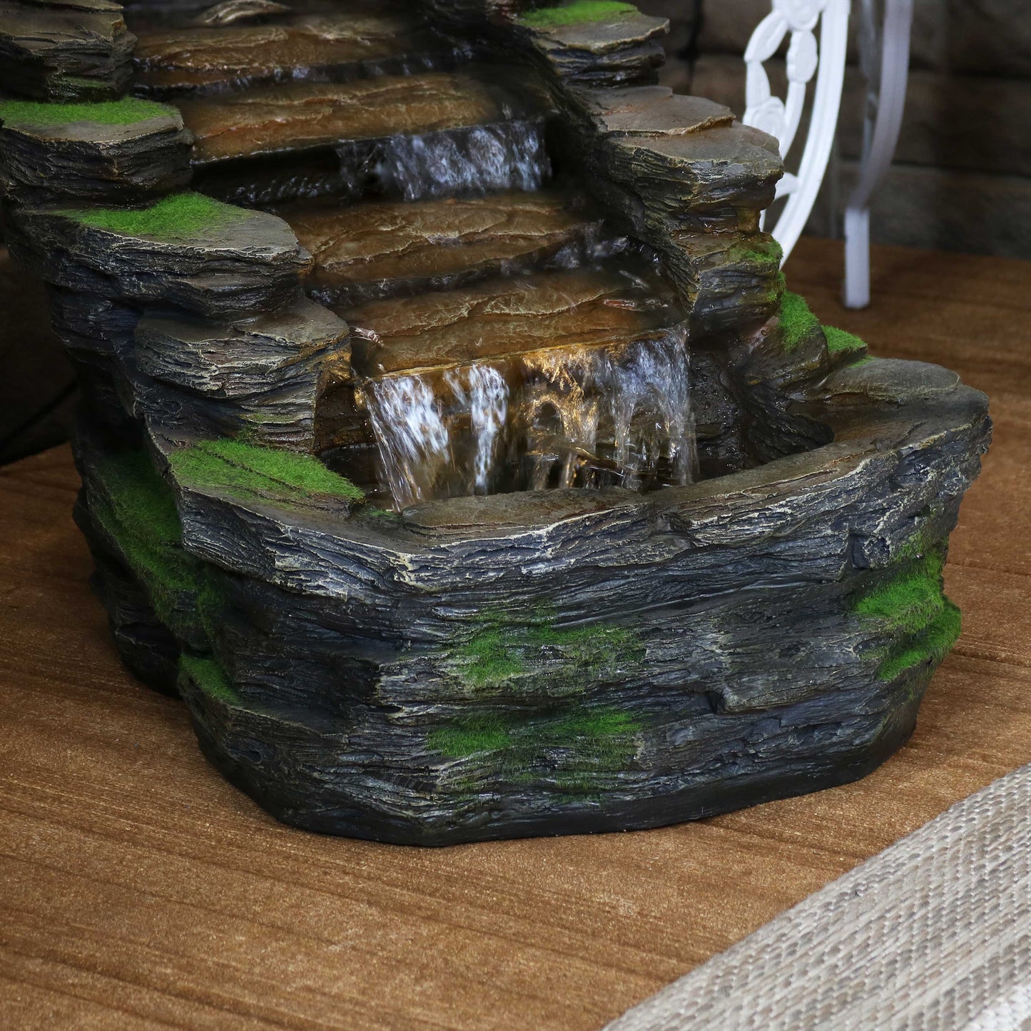 Sunnydaze 13" Shale Falls Outdoor Fountain with LED Lights