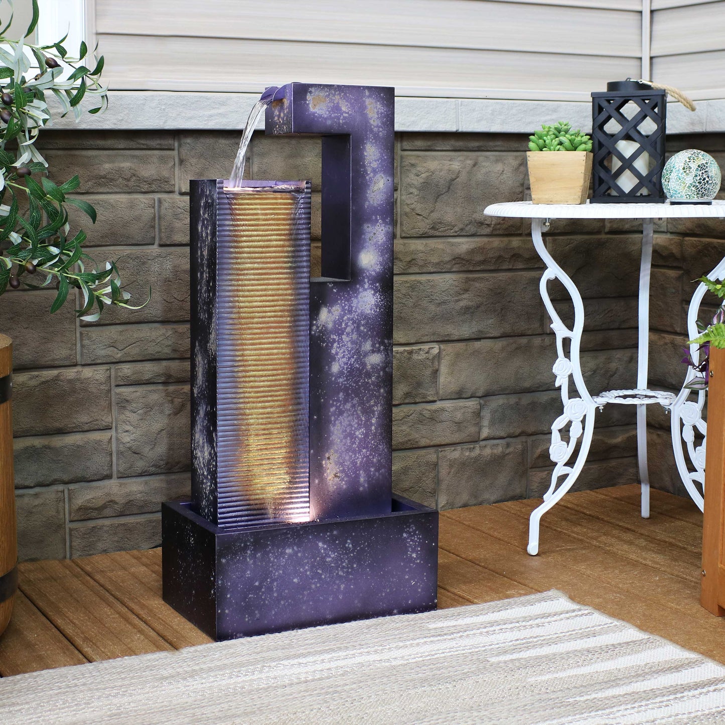 Sunnydaze 32" Cascading Tower Outdoor Metal Fountain with LED Lights