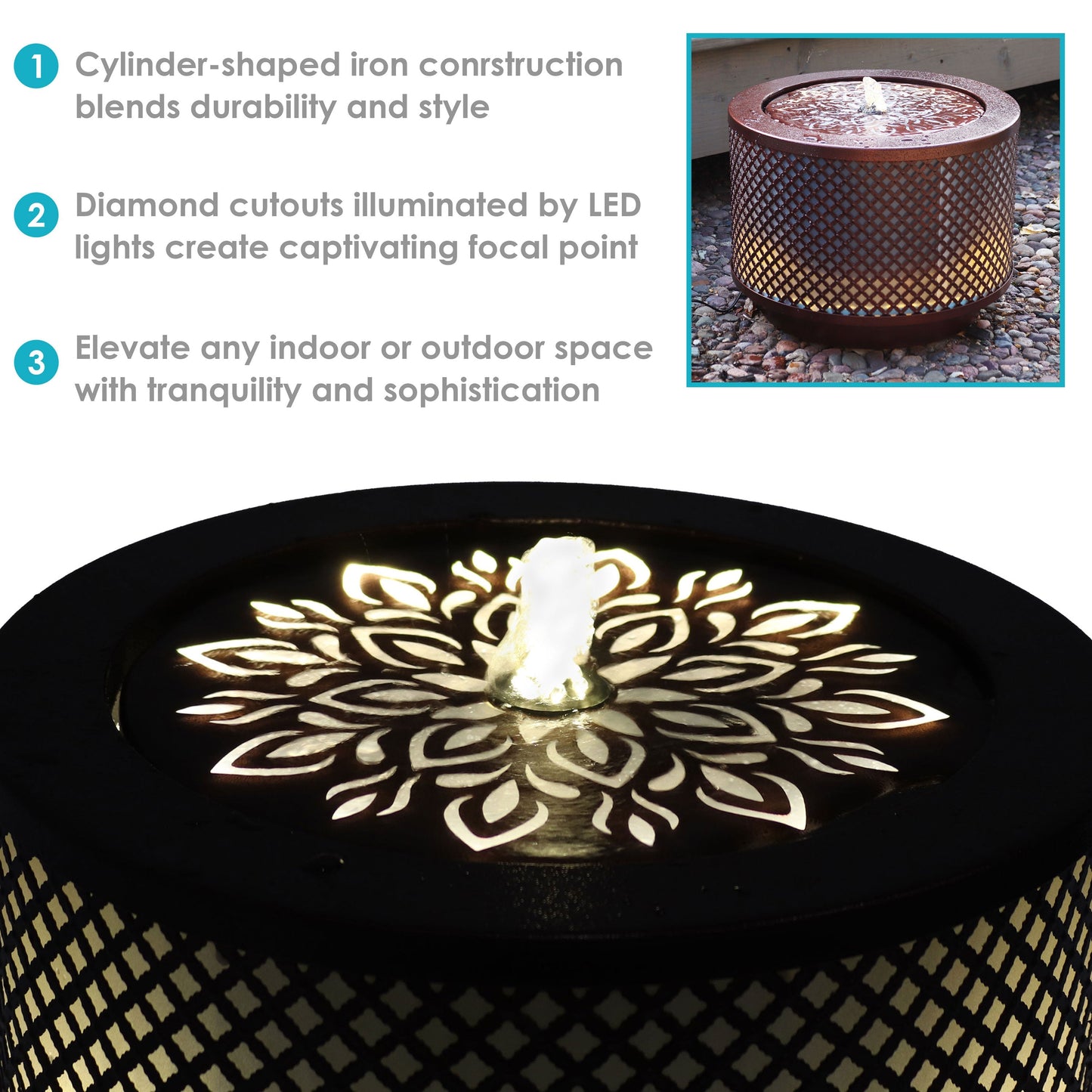 Sunnydaze 11.75" Repeating Diamond Cylinder Iron Outdoor Water Fountain