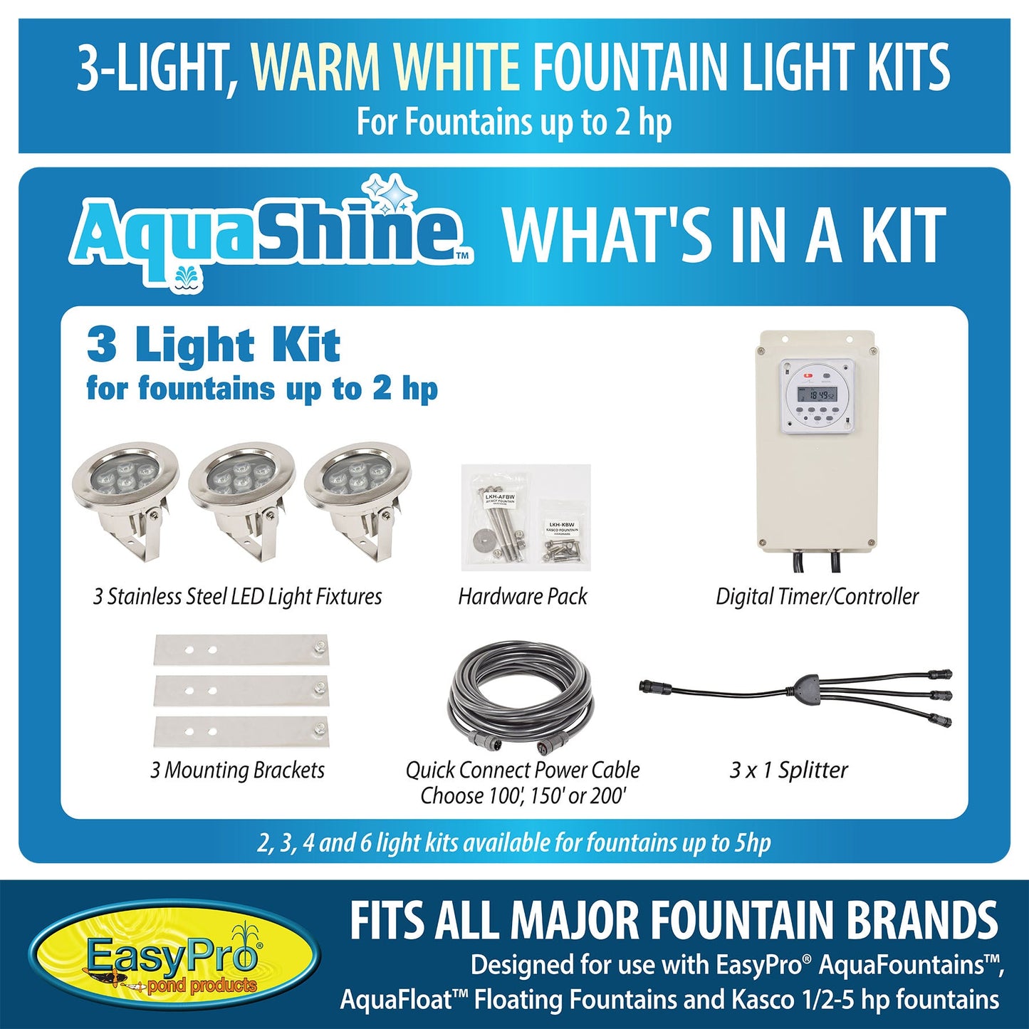 Easy Pro Pond AquaShine Three Light Warm White LED Fountain Light Kits