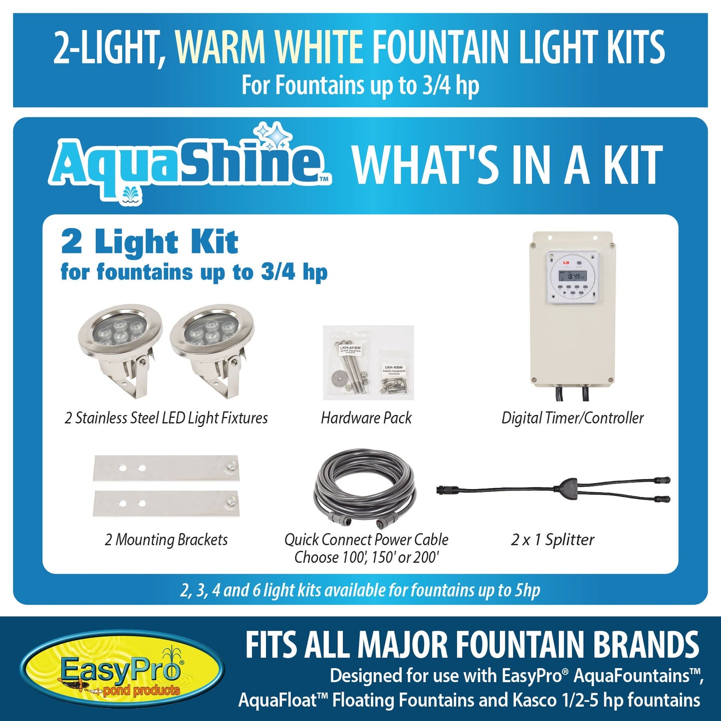 Easy Pro Pond AquaShine Two Light Warm White LED Fountain Light Kits