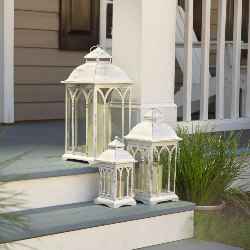 Smart Solar Tabletop Light Lombard Metal Lanterns (Set of 3)- White DM930WHT / Large Lantern: 9" L x 9" W x 20.5" H Lombard Metal Lanterns (Set of 3)- White DM930WHT