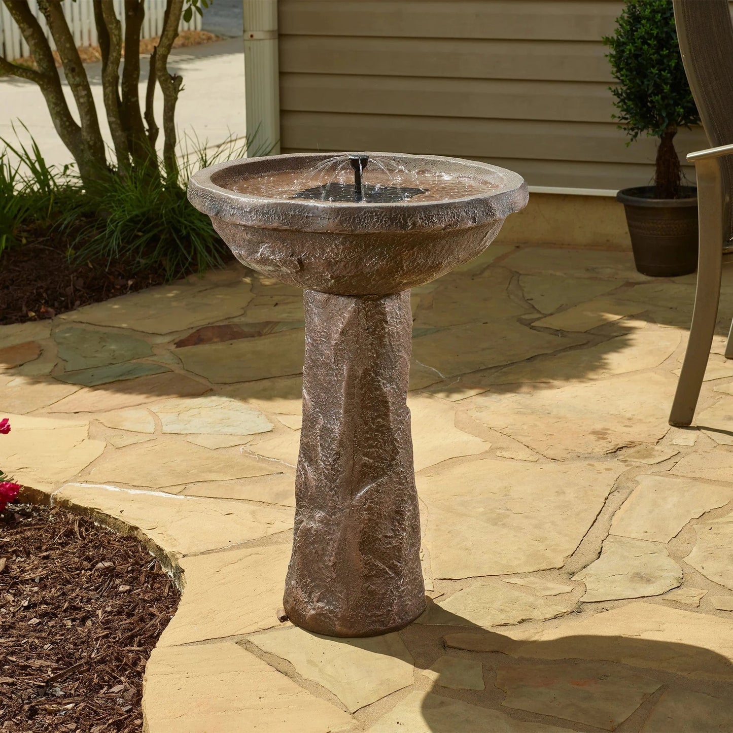 Smart Solar Outdoor Fountains Bedrock IntelliSOLAR Birdbath with Remote 20388024 / 19.25" Diameter (9" W base) x 29.25" H Smart Solar Bedrock IntelliSOLAR Birdbath with Remote 20388024