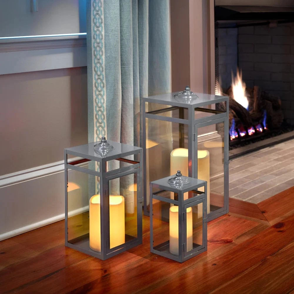 Smart Solar Tabletop Light Smart Solar Brayson Candle Lanterns (Set of 3) - Gray D-M922L-SML-GRY