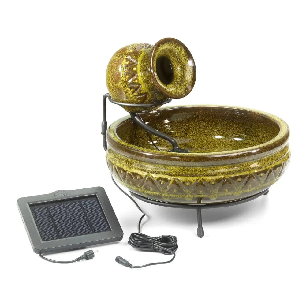 Smart Solar Outdoor Fountains Cairo Ceramic Jug Solar Fountain - Walnut Finish 23481M01 / 15.35" x 13.78" x 12.21 Smart Solar Cairo Ceramic Jug Solar Fountain - Walnut Finish 23481M01