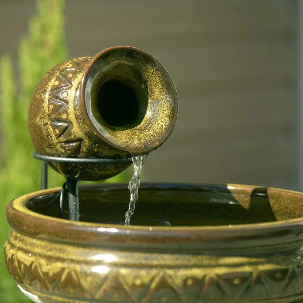 Smart Solar Outdoor Fountains Cairo Ceramic Jug Solar Fountain - Walnut Finish 23481M01 / 15.35" x 13.78" x 12.21 Smart Solar Cairo Ceramic Jug Solar Fountain - Walnut Finish 23481M01