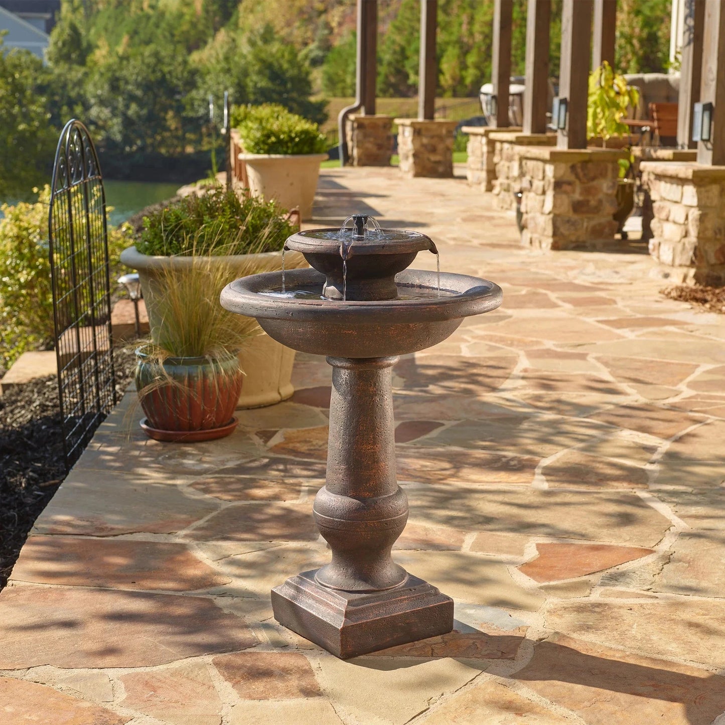 Smart Solar Outdoor Fountains Chatsworth 2-Tier IntelliSOLAR Fountain with Remote - Oiled Bronze 24260024 / 21" Diameter (10" W base) x 30" H Smart Solar Chatsworth 2-Tier IntelliSOLAR Fountain with Remote - Oiled Bronze 24260024
