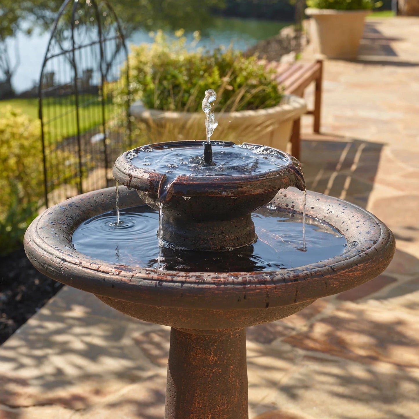 Smart Solar Outdoor Fountains Chatsworth 2-Tier IntelliSOLAR Fountain with Remote - Oiled Bronze 24260024 / 21" Diameter (10" W base) x 30" H Smart Solar Chatsworth 2-Tier IntelliSOLAR Fountain with Remote - Oiled Bronze 24260024