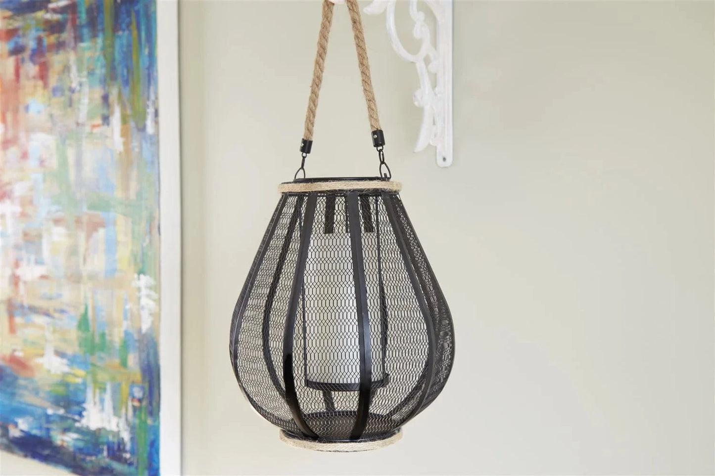 Smart Solar Hanging Light Dahl Candle Lantern with Dancing LED Flame 83012-LF / 9.65" L x 9.65" W x 11.02" H Smart Solar Dahl Candle Lantern with Dancing LED Flame 83012-LF
