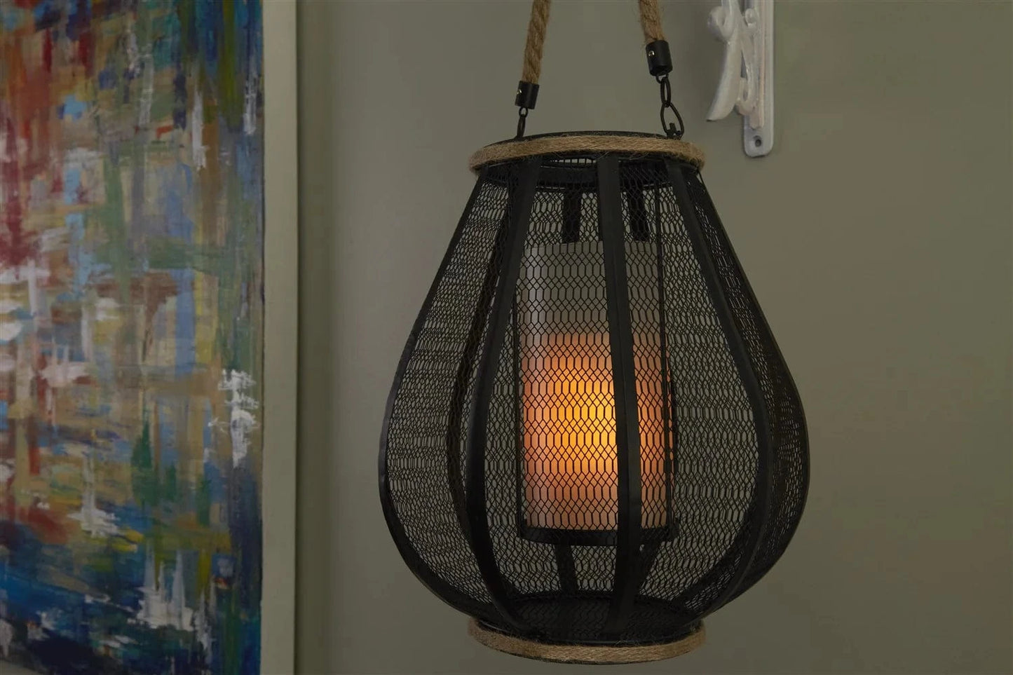 Smart Solar Hanging Light Dahl Candle Lantern with Dancing LED Flame 83012-LF / 9.65" L x 9.65" W x 11.02" H Smart Solar Dahl Candle Lantern with Dancing LED Flame 83012-LF
