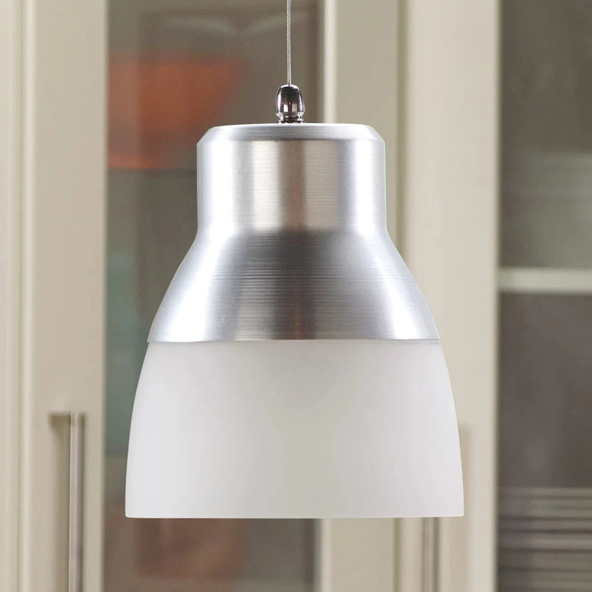 Smart Solar Pendant Light Glass Pendant Light - Silver Chrome Nickel IEL-5778 / 8.5"W x 7"H & 7.75"W x 2"H Smart Solar Glass Pendant Light - Silver Chrome Nickel IEL-5778