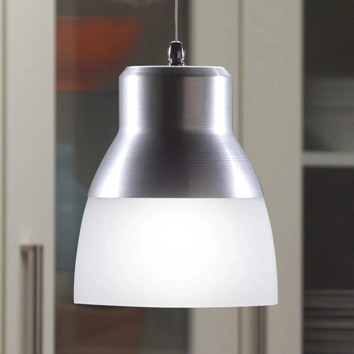 Smart Solar Pendant Light Glass Pendant Light - Silver Chrome Nickel IEL-5778 / 8.5"W x 7"H & 7.75"W x 2"H Smart Solar Glass Pendant Light - Silver Chrome Nickel IEL-5778