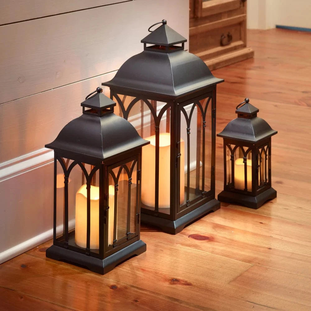 Smart Solar Tabletop Light Smart Solar Lombard Metal Lanterns (Set of 3) - Black DM930BLK