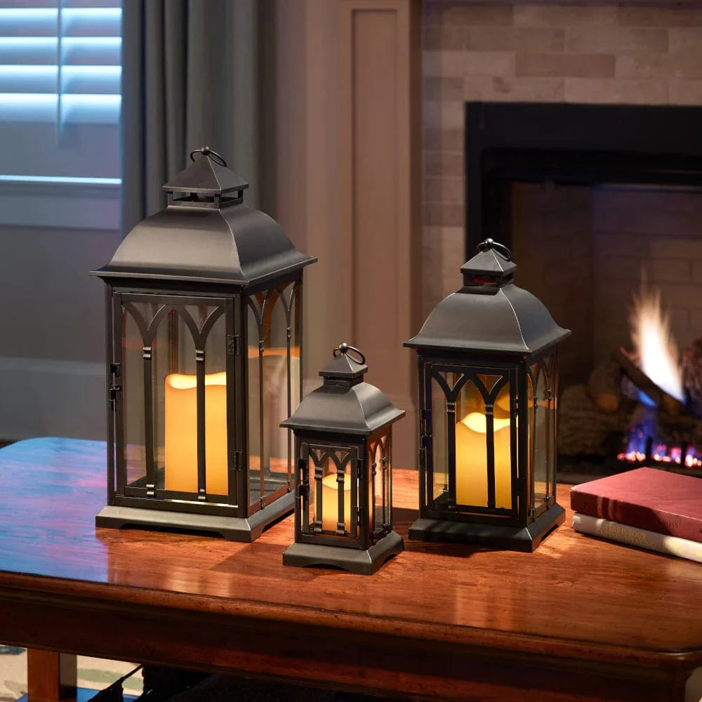 Smart Solar Tabletop Light Lombard Metal Lanterns (Set of 3) - Black DM930BLK / Large Lantern: 9" L x 9" W x 20.5" H Smart Solar Lombard Metal Lanterns (Set of 3) - Black DM930BLK
