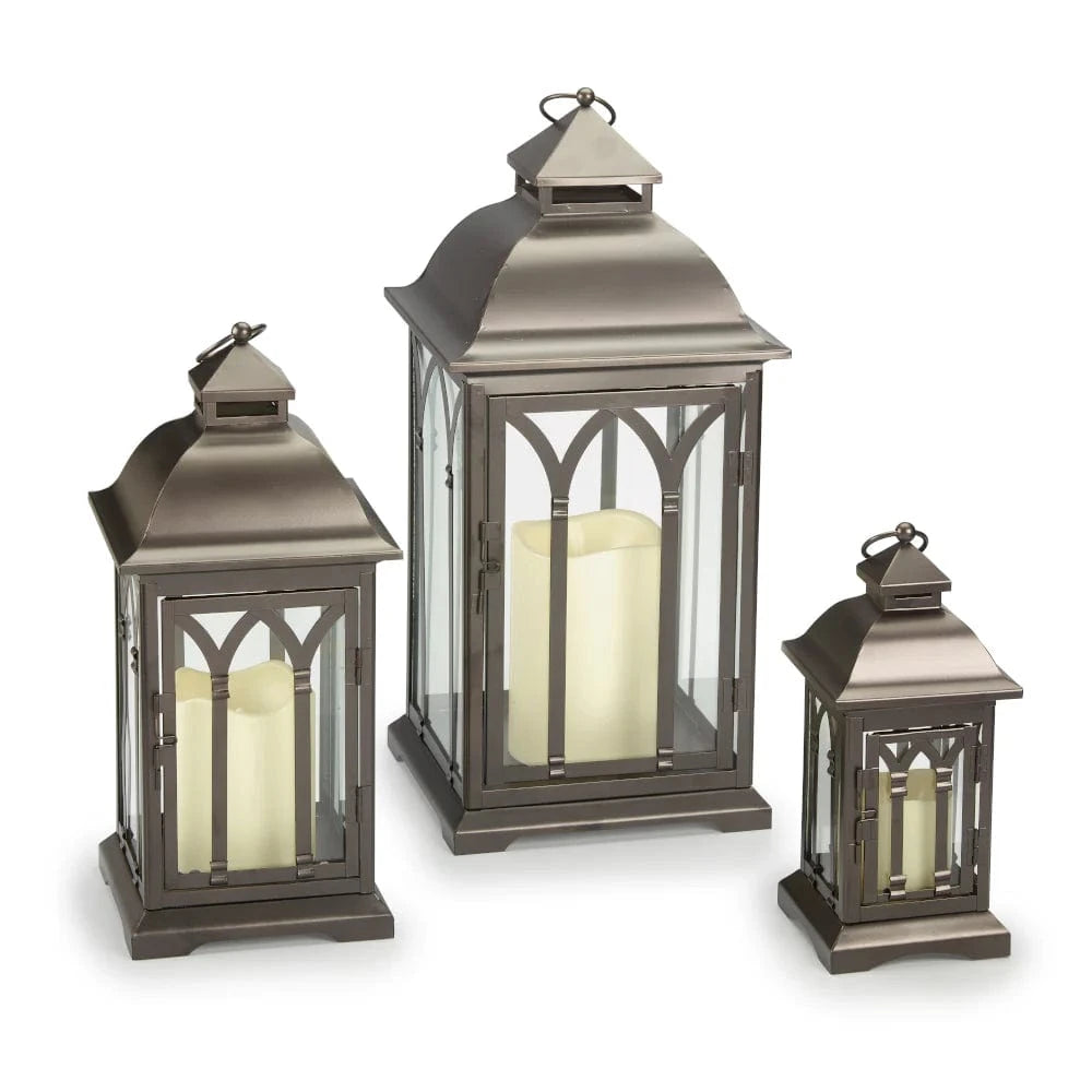 Smart Solar Floor Heater Smart Solar Lombard Metal Lanterns (Set of 3)- Bronze DM930BRZ