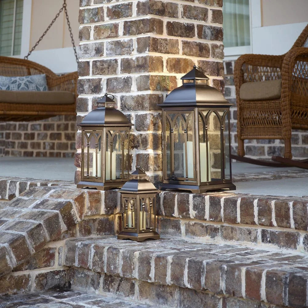 Smart Solar Floor Heater Smart Solar Lombard Metal Lanterns (Set of 3)- Bronze DM930BRZ