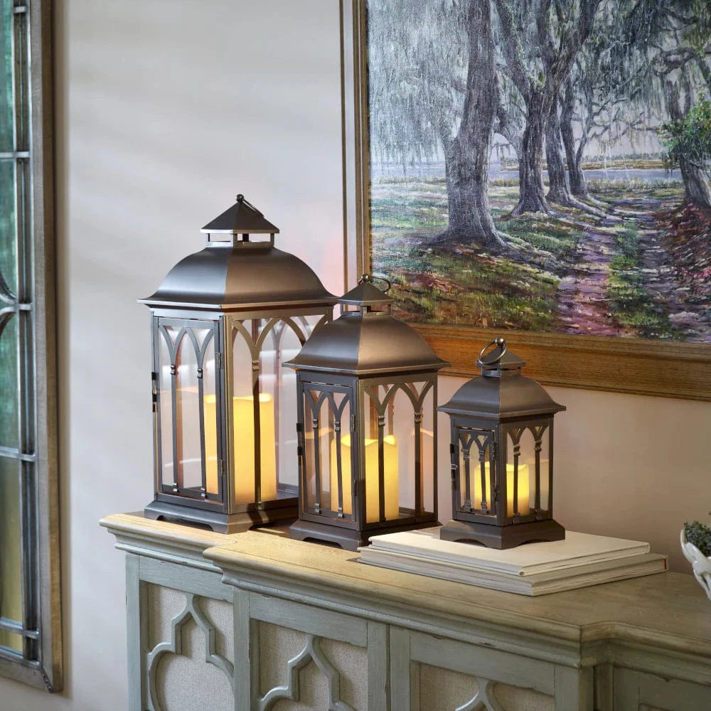 Smart Solar Floor Heater Smart Solar Lombard Metal Lanterns (Set of 3)- Bronze DM930BRZ