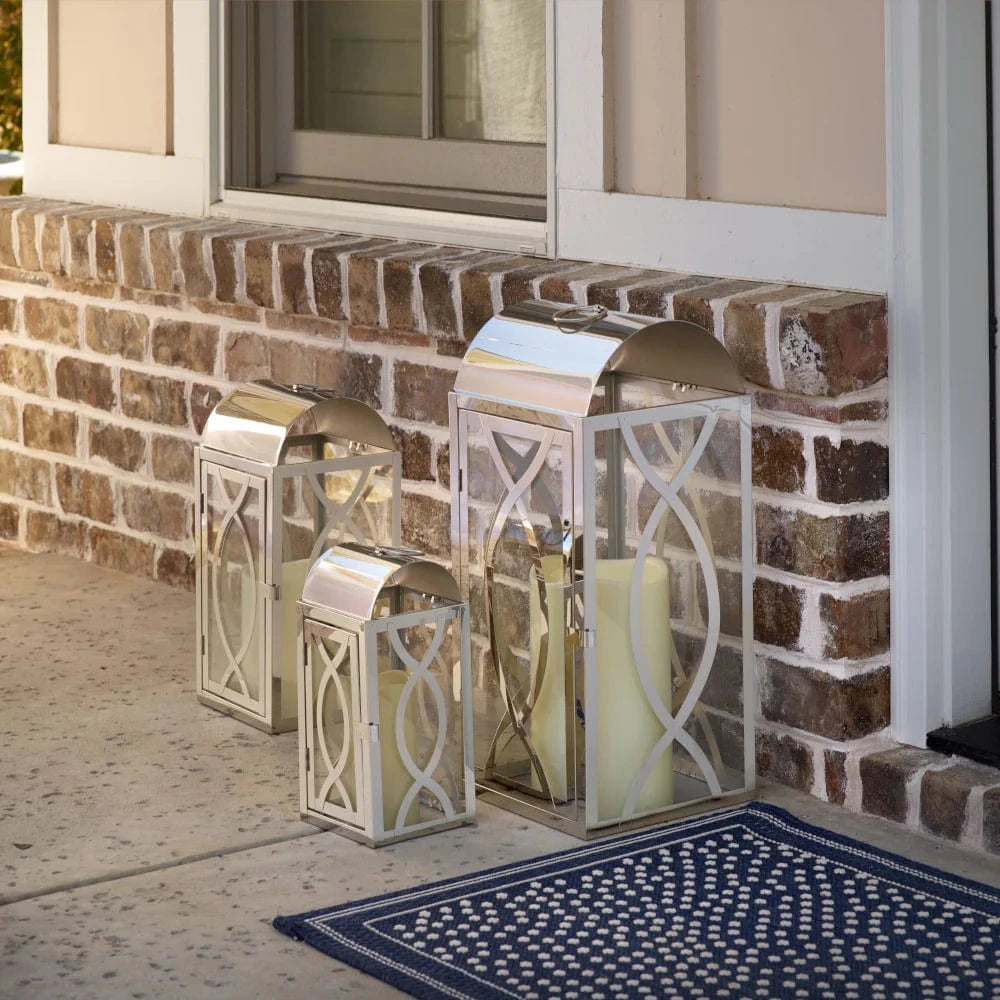 Smart Solar Tabletop Light Smart Solar Rogan Candle Lanterns (Set of 3) - Stainless Steel D-M921L-SML-SS
