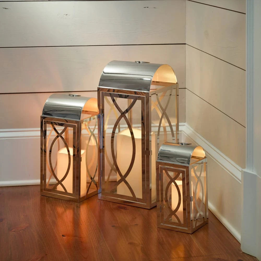 Smart Solar Tabletop Light Smart Solar Rogan Candle Lanterns (Set of 3) - Stainless Steel D-M921L-SML-SS