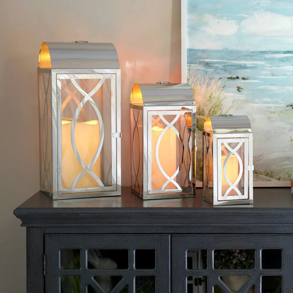 Smart Solar Tabletop Light Smart Solar Rogan Candle Lanterns (Set of 3) - Stainless Steel D-M921L-SML-SS