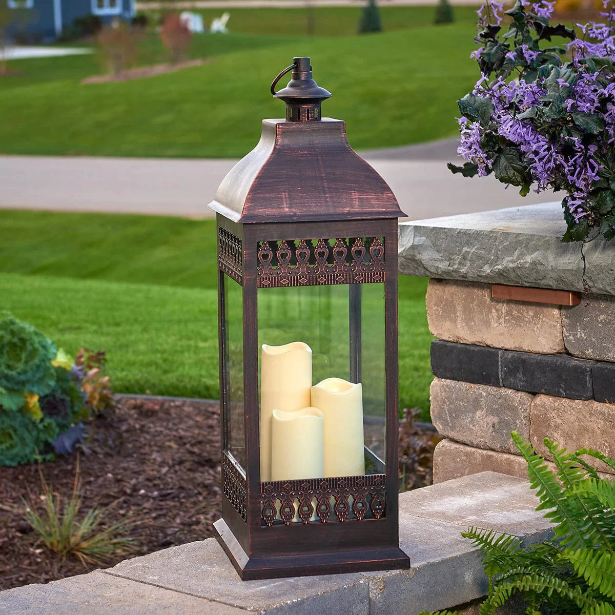 Smart Solar Tabletop Light San Nicola Triple LED Candle Lantern - Bronze (28"H) 80071 / 9.50"L x 9.50"W x 28.25"H Smart Solar San Nicola Triple LED Candle Lantern - Bronze (28"H) 80071