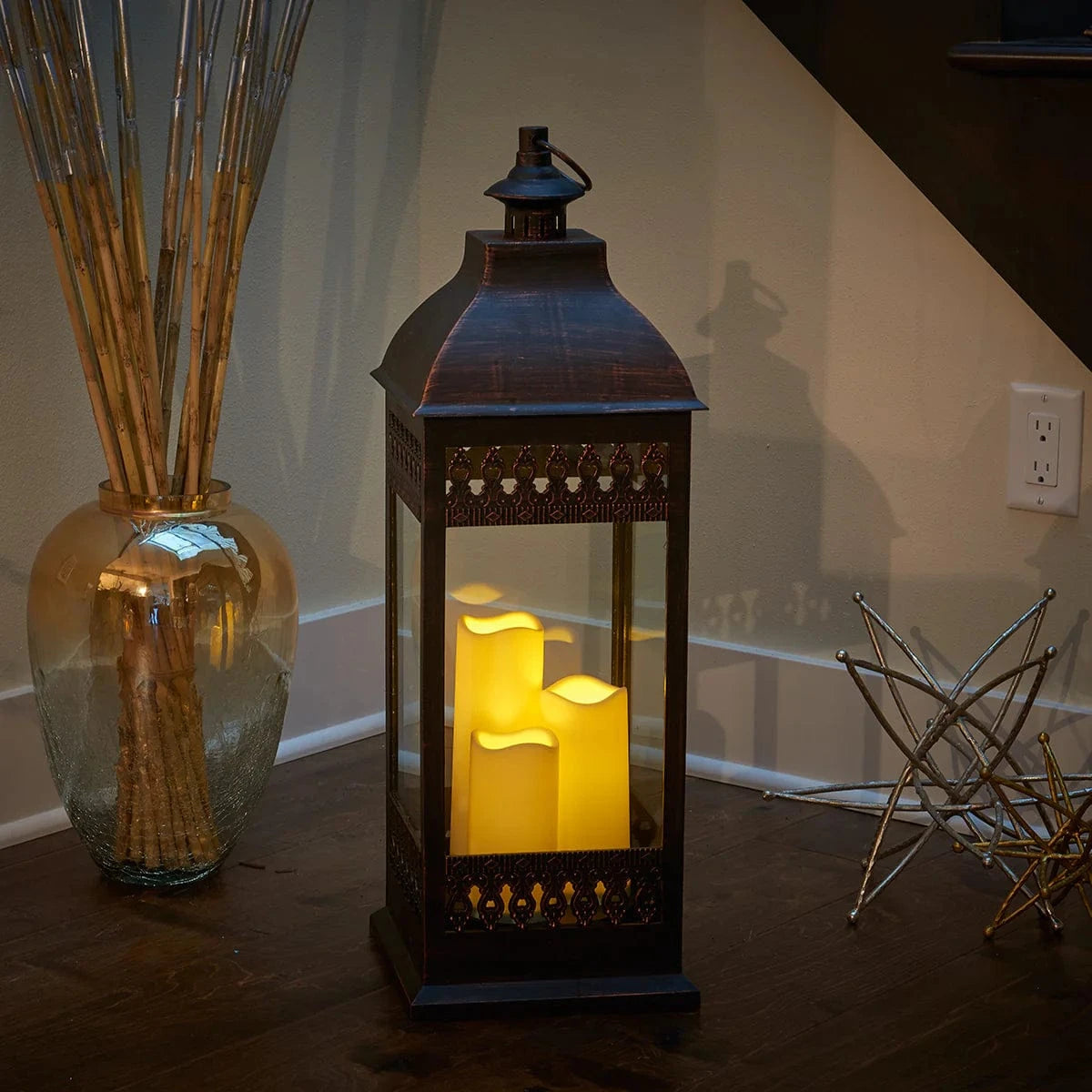Smart Solar Tabletop Light San Nicola Triple LED Candle Lantern - Bronze (28"H) 80071 / 9.50"L x 9.50"W x 28.25"H Smart Solar San Nicola Triple LED Candle Lantern - Bronze (28"H) 80071