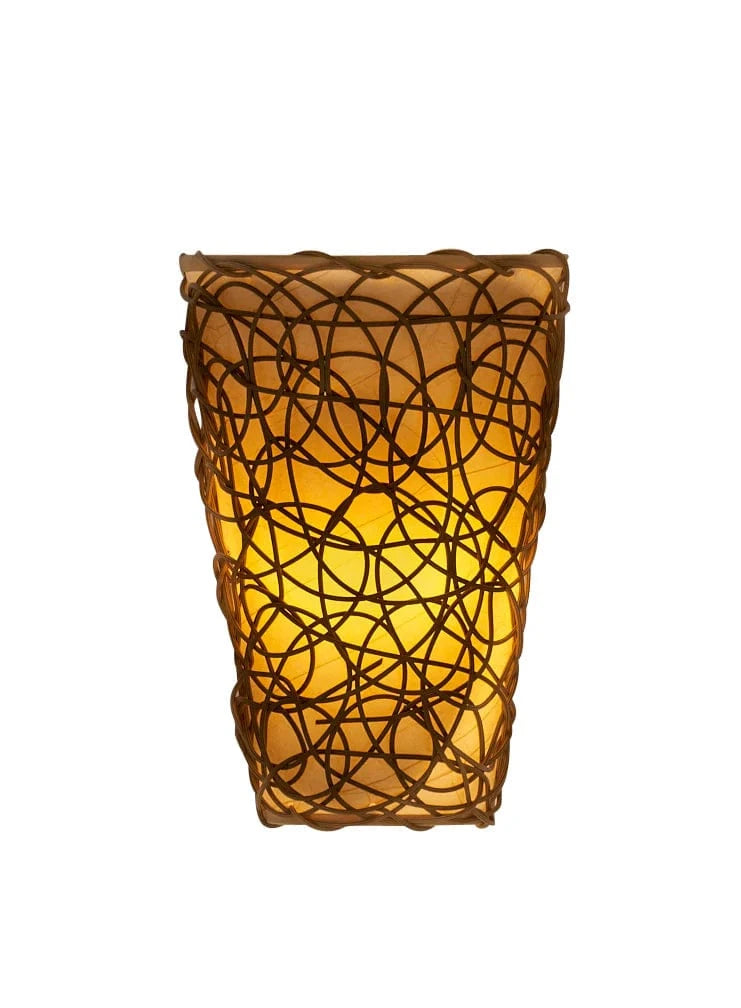 Smart Solar Wall Light Sconce with White Shade and Black Wicker IEL-2100 / 7.75"W x 4"D x 11.25"H Smart Solar Sconce with White Shade and Black Wicker IEL-2100