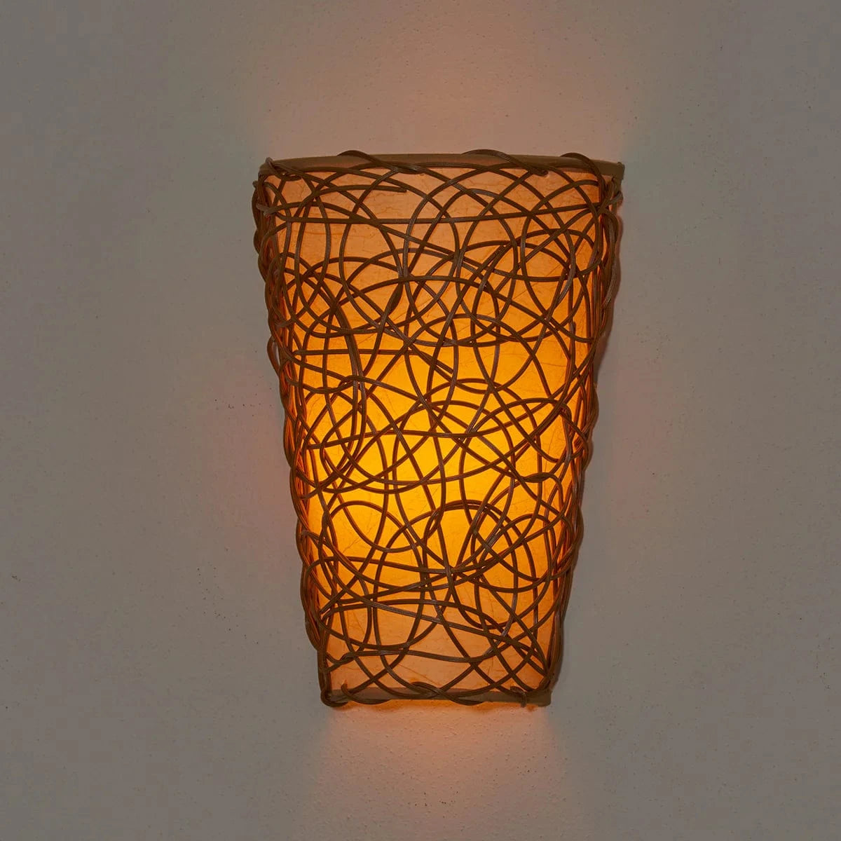 Smart Solar Wall Light Sconce with White Shade and Black Wicker IEL-2100 / 7.75"W x 4"D x 11.25"H Smart Solar Sconce with White Shade and Black Wicker IEL-2100