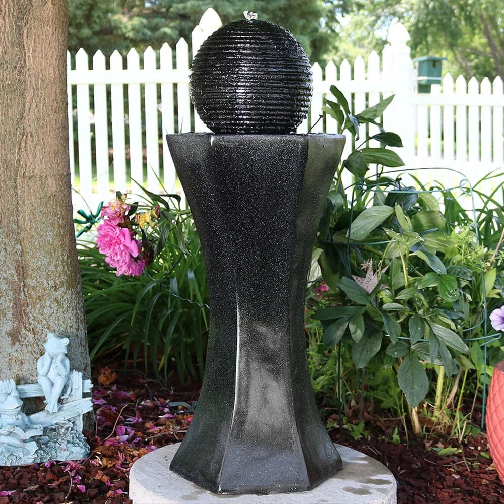 Sunnydaze 31" Black Pedestal and Ball Solar with Battery Backup Fountain SL-0407B