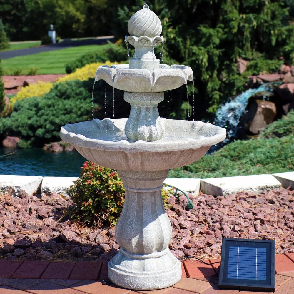 SunnyDaze Fountains Sunnydaze 2-Tier 35” Solar Powered w/ Battery Backup Fountain