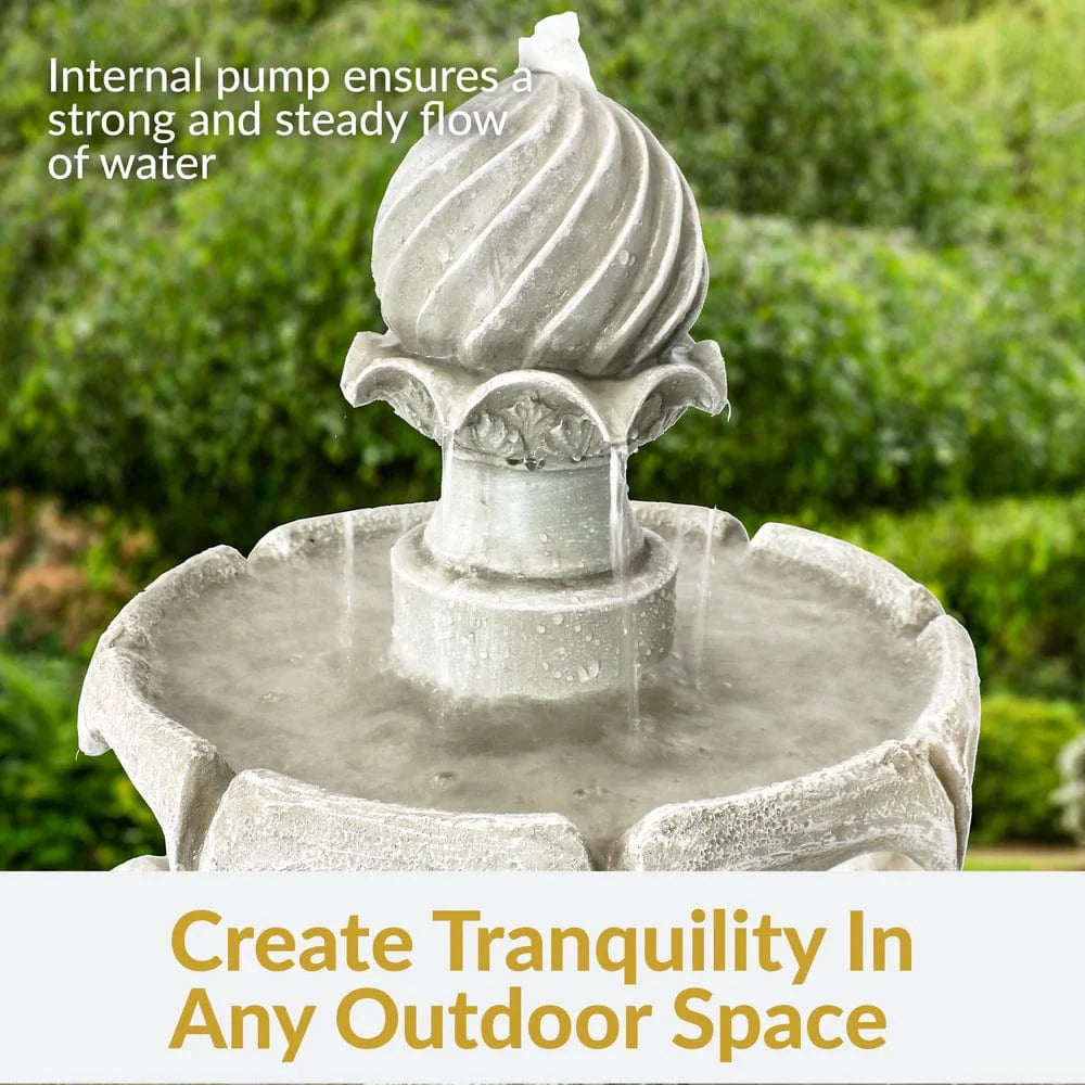 SunnyDaze Fountains Sunnydaze 2-Tier 35” Solar Powered w/ Battery Backup Fountain