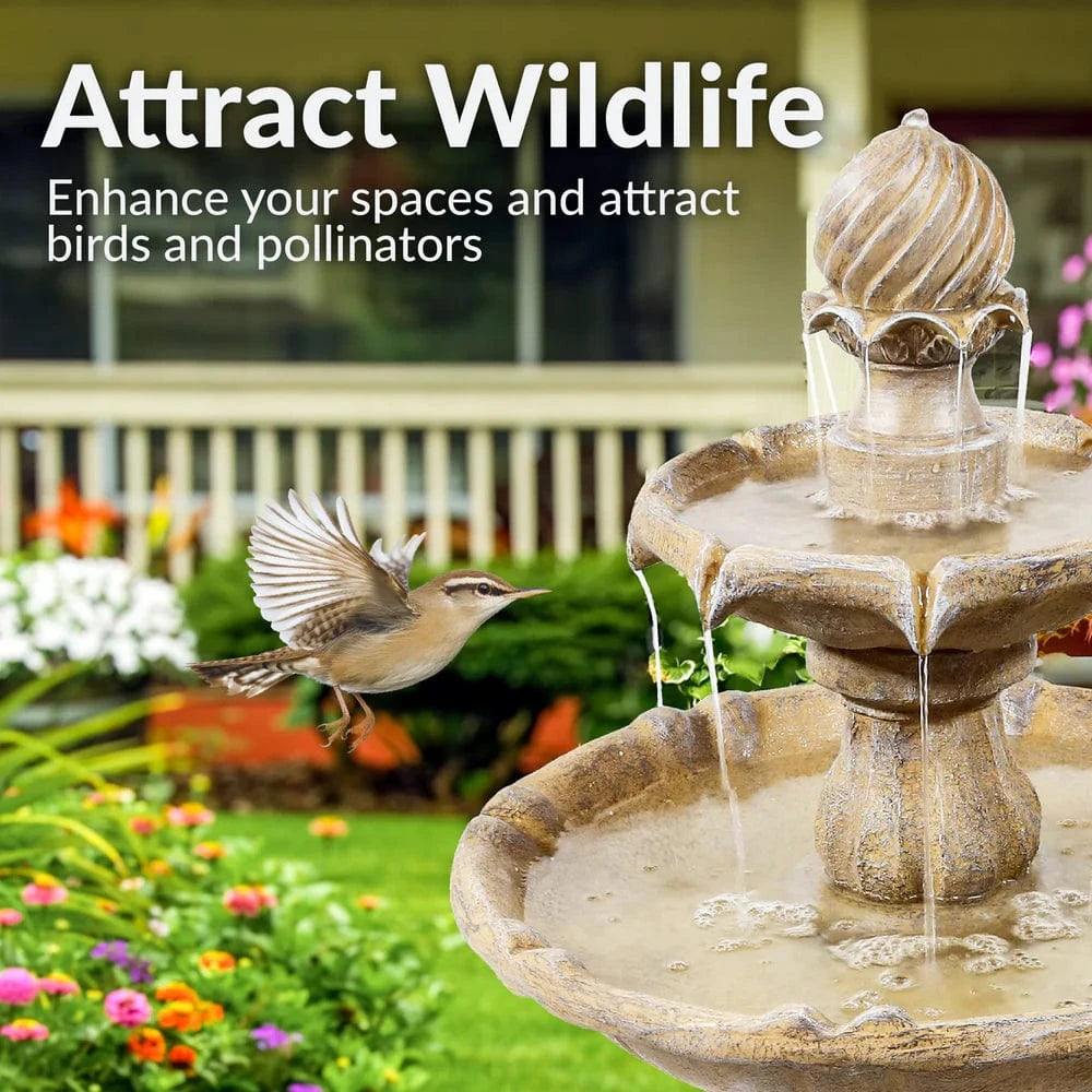 SunnyDaze Fountains Sunnydaze 2-Tier 35” Solar Powered w/ Battery Backup Fountain