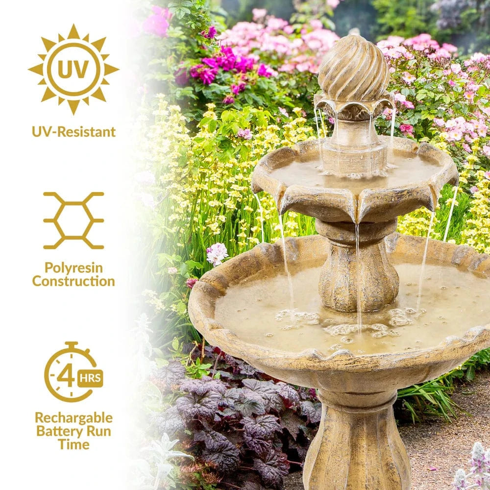 SunnyDaze Fountains Sunnydaze 2-Tier 35” Solar Powered w/ Battery Backup Fountain
