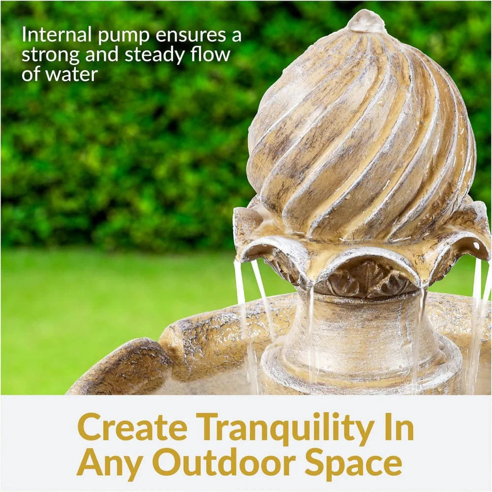SunnyDaze Fountains Sunnydaze 2-Tier 35” Solar Powered w/ Battery Backup Fountain