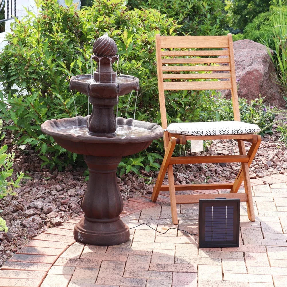 SunnyDaze Fountains Sunnydaze 2-Tier 35” Solar Powered w/ Battery Backup Fountain