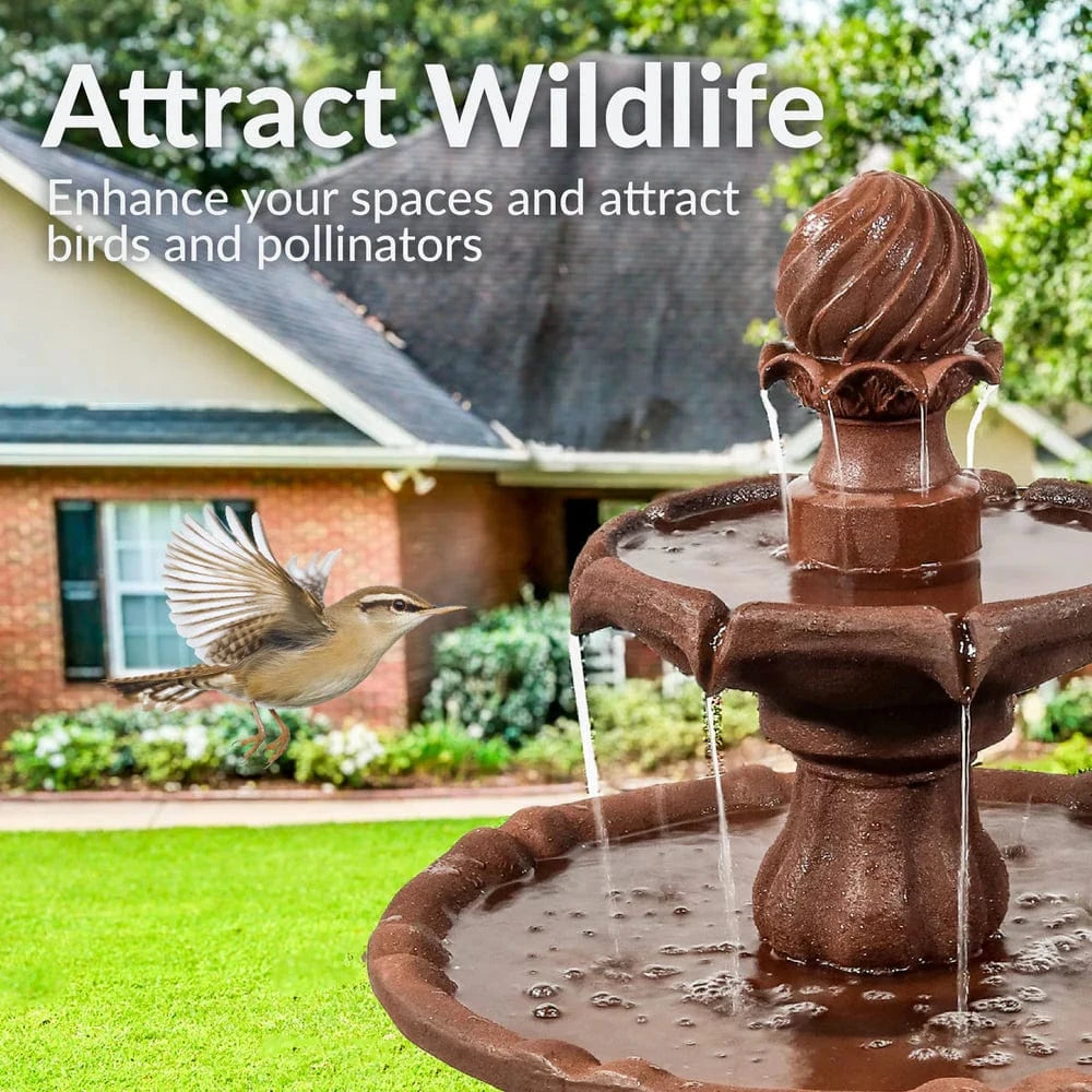 SunnyDaze Fountains Sunnydaze 2-Tier 35” Solar Powered w/ Battery Backup Fountain