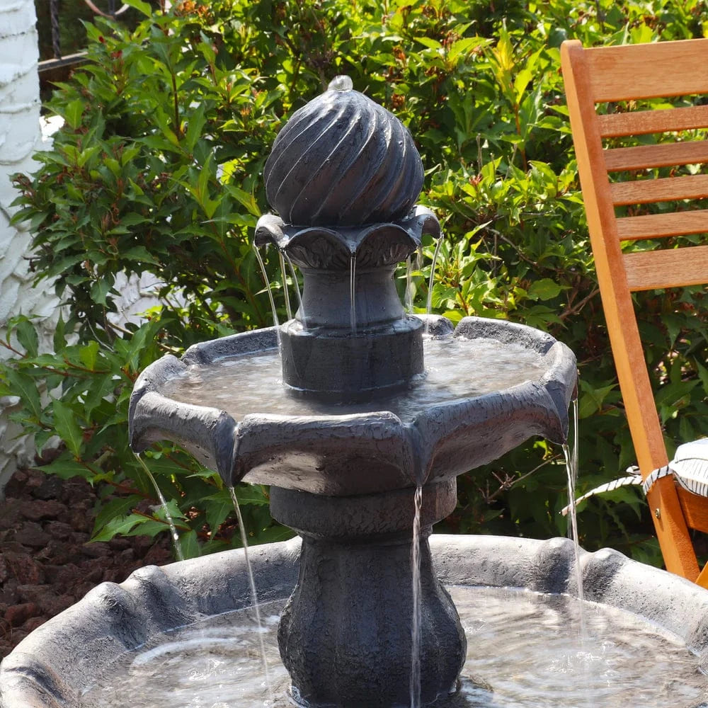 SunnyDaze Fountains Sunnydaze 2-Tier 35” Solar Powered w/ Battery Backup Fountain