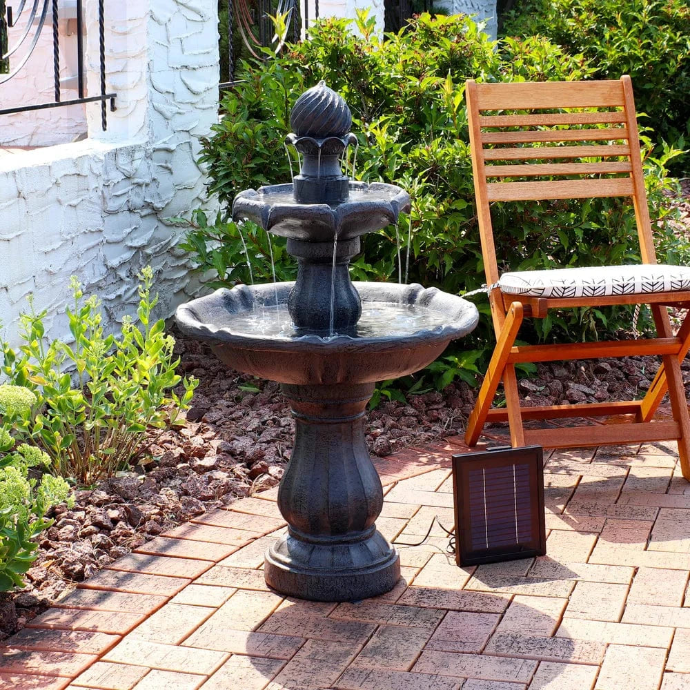 SunnyDaze Fountains Sunnydaze 2-Tier 35” Solar Powered w/ Battery Backup Fountain