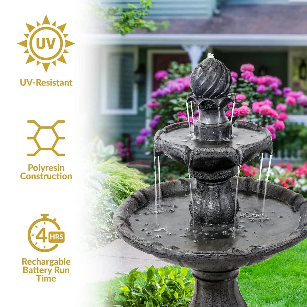 SunnyDaze Fountains Sunnydaze 2-Tier 35” Solar Powered w/ Battery Backup Fountain
