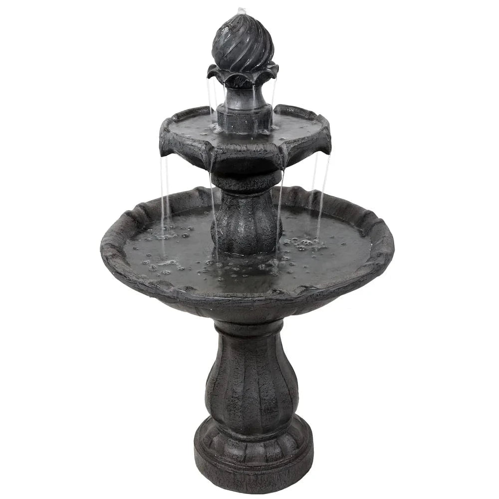 SunnyDaze Fountains Ash Black Sunnydaze 2-Tier 35” Solar Powered w/ Battery Backup Fountain