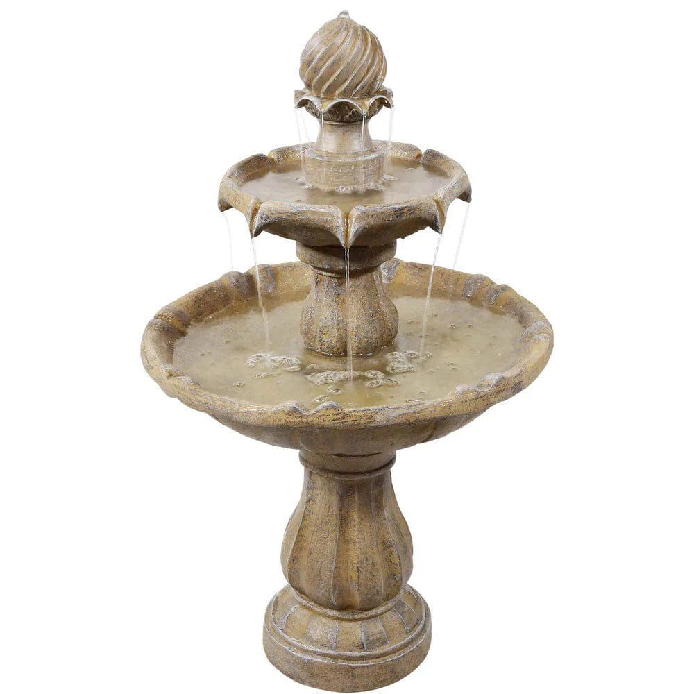 SunnyDaze Fountains Earthy Brown Sunnydaze 2-Tier 35” Solar Powered w/ Battery Backup Fountain