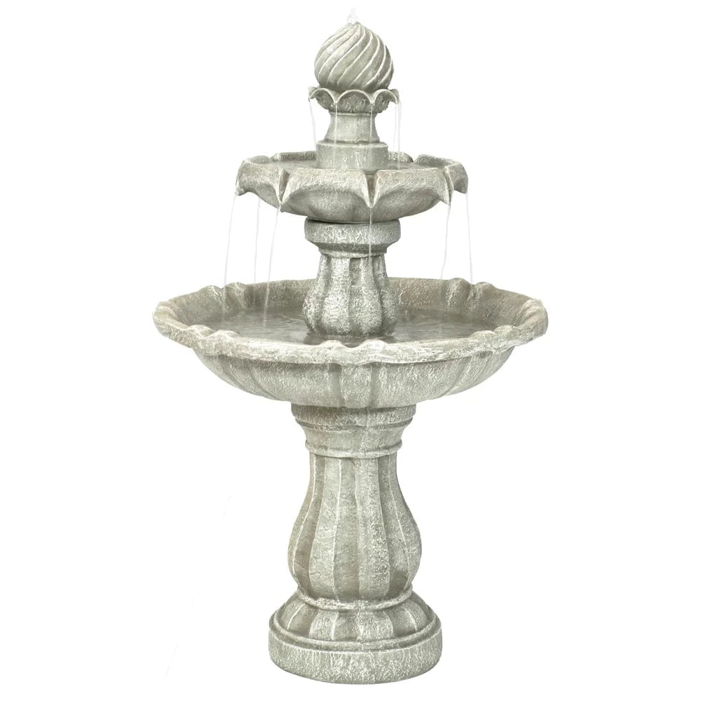 SunnyDaze Fountains White Ash Sunnydaze 2-Tier 35” Solar Powered w/ Battery Backup Fountain