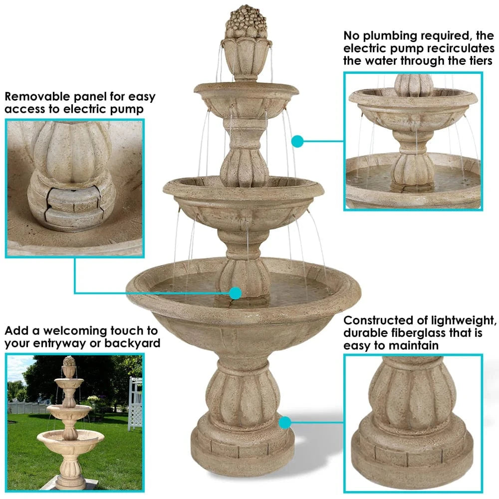 SunnyDaze Fountains Sunnydaze 3-Tier Cornucopia Outdoor Water Fountain - 61" H