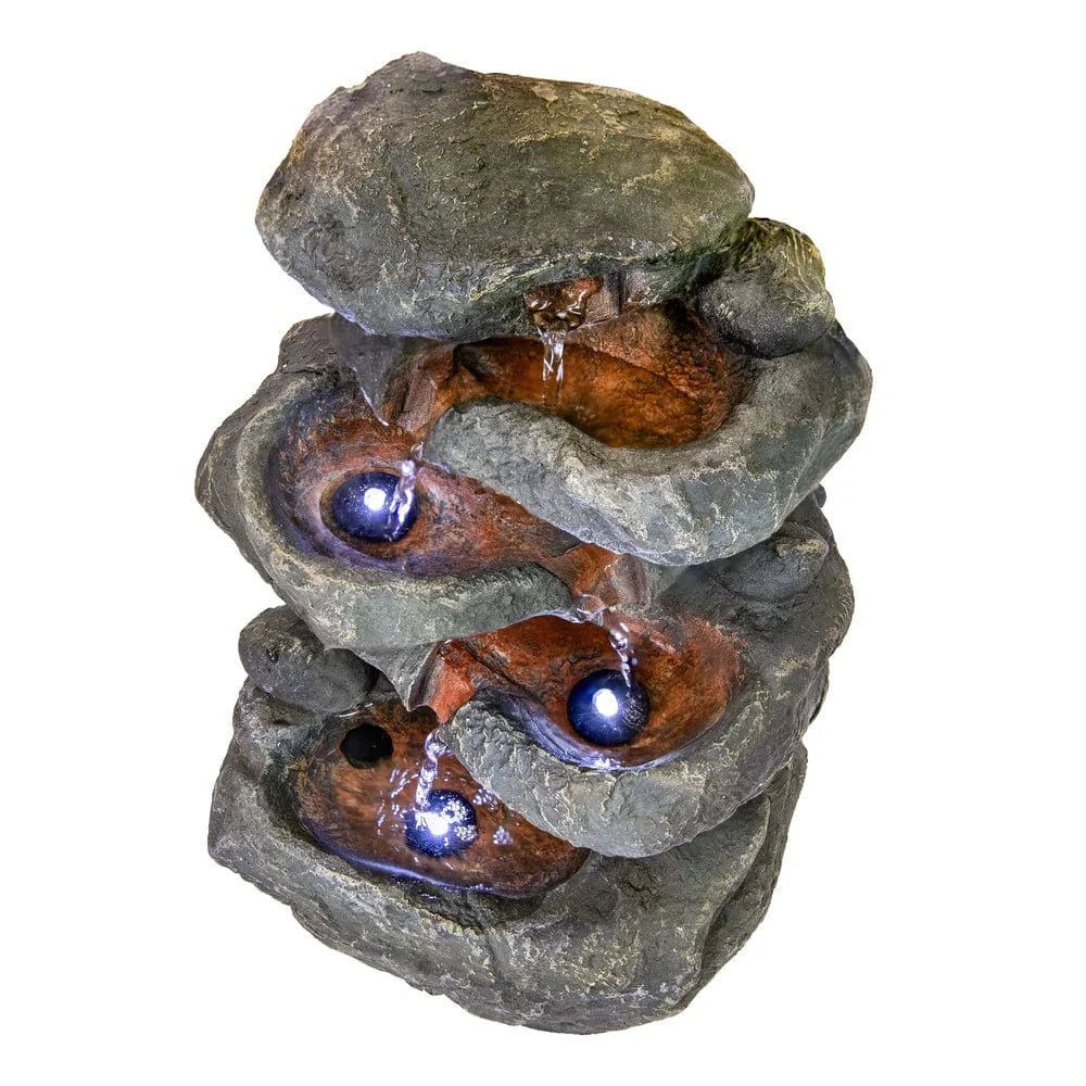 SunnyDaze Fountains Sunnydaze 6-Tier Stone Falls 15” w/ LED Light Table Top Indoor Water Fountain