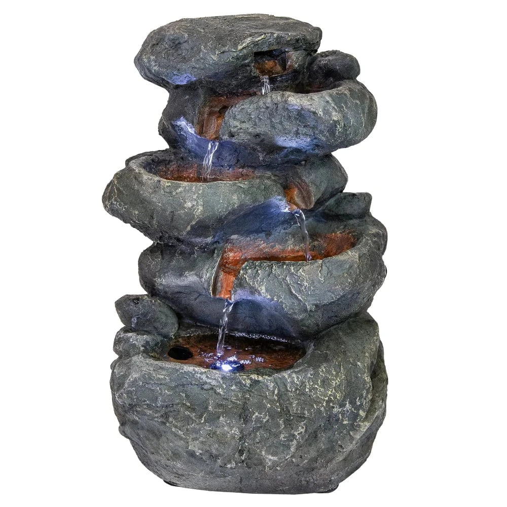 SunnyDaze Fountains Sunnydaze 6-Tier Stone Falls 15” w/ LED Light Table Top Indoor Water Fountain