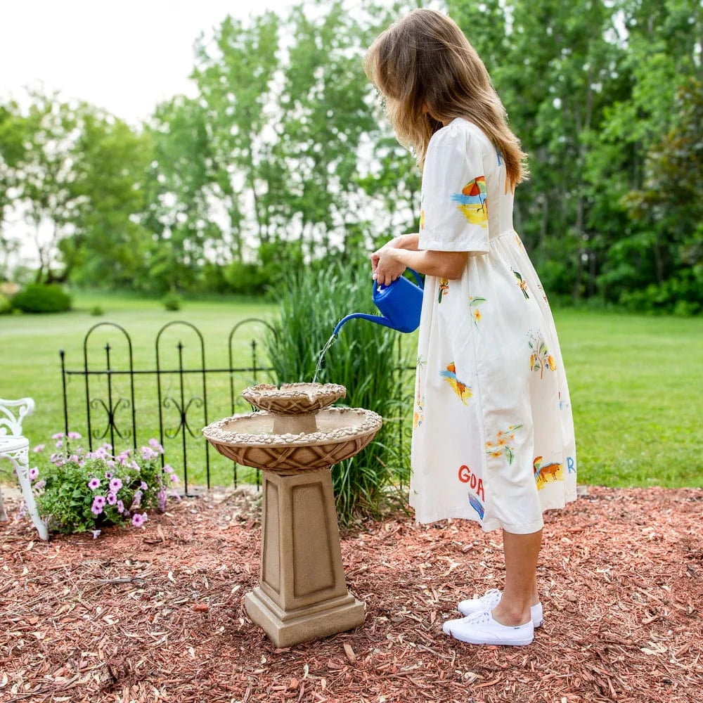 SunnyDaze Fountains Sunnydaze Beveled Flower 2-Tier Outdoor Water Fountain & Bird Bath - 28"