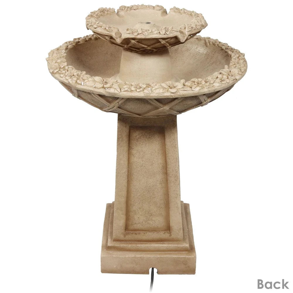 SunnyDaze Fountains Sunnydaze Beveled Flower 2-Tier Outdoor Water Fountain & Bird Bath - 28"